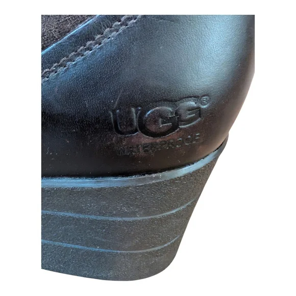 UGG Emalie Brown Leather Shearling Insole Wedge Boot 1005286 Women’s Size 42/11 - Picture 4 of 11